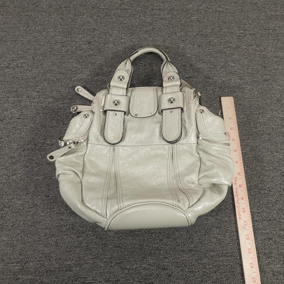 Hype Satchel Bag Womens Medium White Faux Leather Top Handle Zip Shoulder Bag - Picture 11 of 12